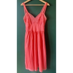 Vintage 50s 60s Lingerie Nightgown Pink Coral Nylon Embroidered Artemis Medium